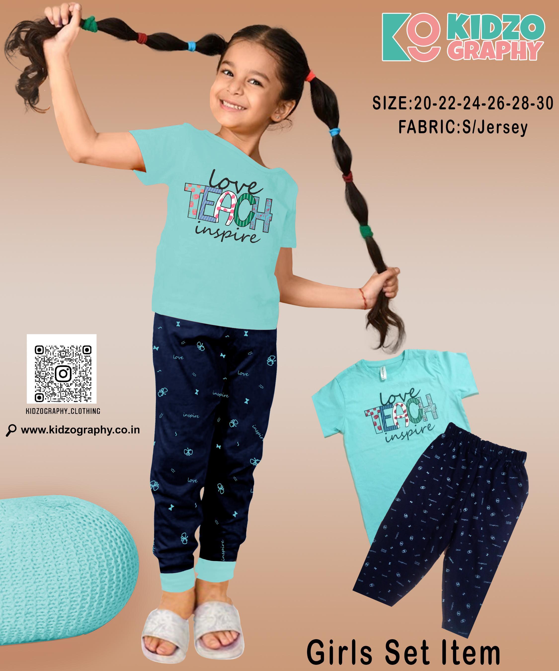 Kidzography Girls Printed Round Neck Capri Set Item