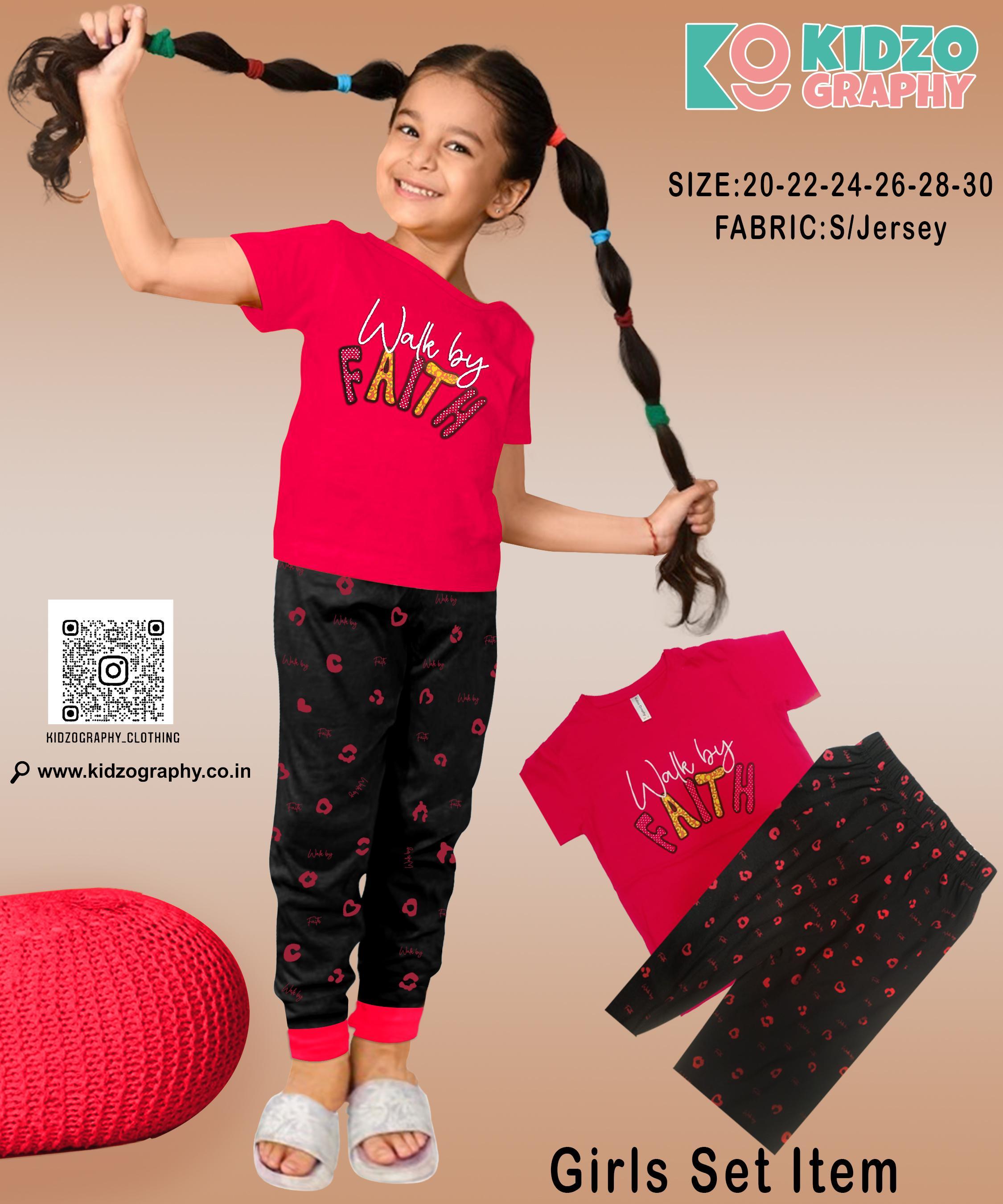 Kidzography Girls Printed Round Neck Capri Set Item
